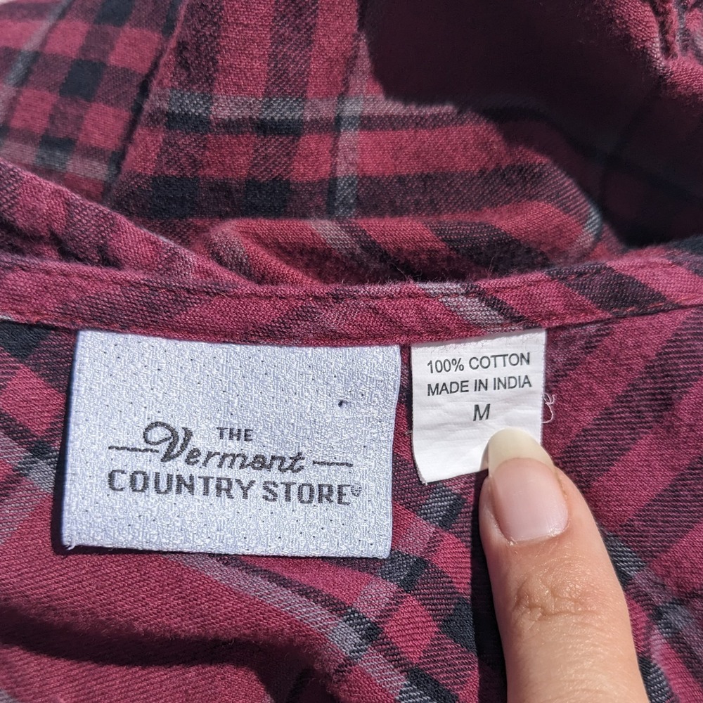 Vermont Country Store Dress M Plaid Tiered Cotton Midi Cottagecore Modest V Neck - Picture 12 of 16